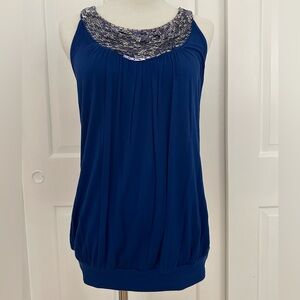 Blue Top with Sequin Neckline
